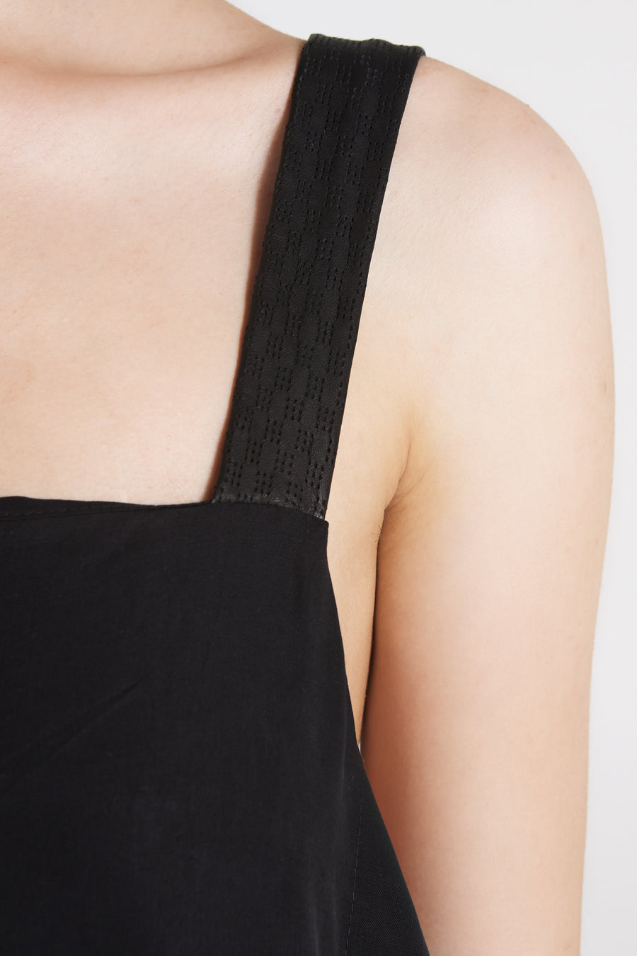 Leather stripes open dress