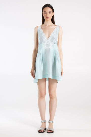 Short lace silk and linen dress