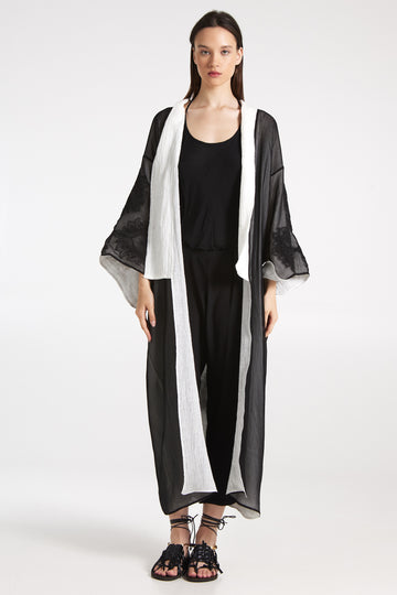 Black and white long kimono
