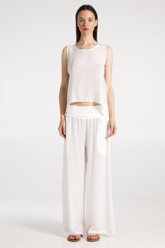 Silk folded waist pants