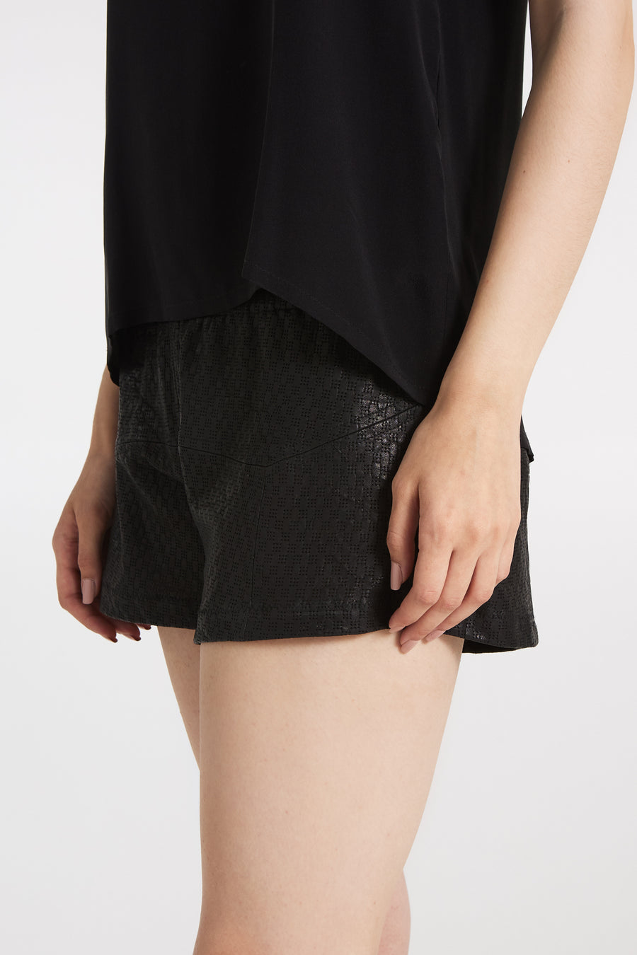 Perforated leather shorts